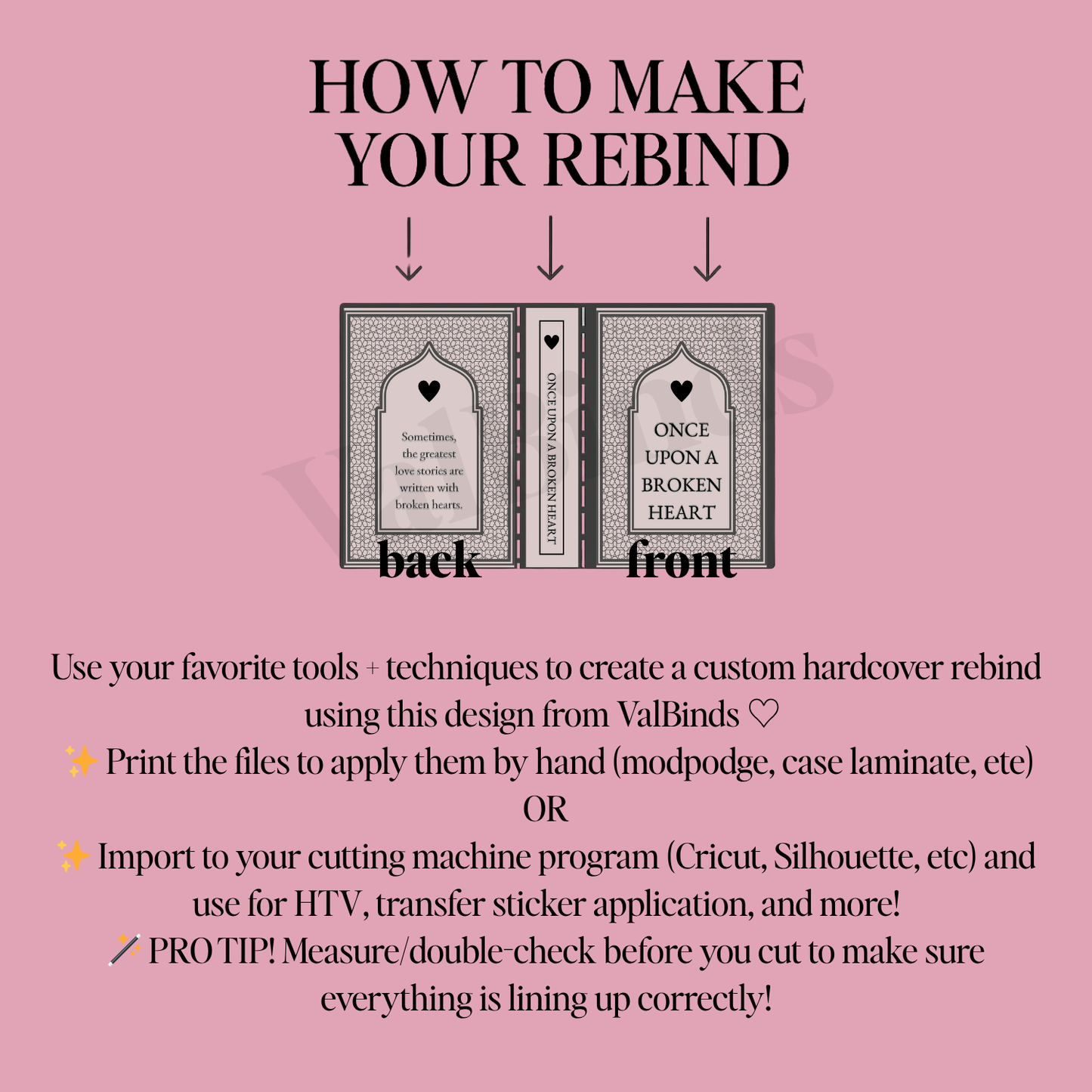 Once Upon a Broken Heart Bookbinding Book Cover PNG – Layered Front, Spine & Back Design for DIY Rebind