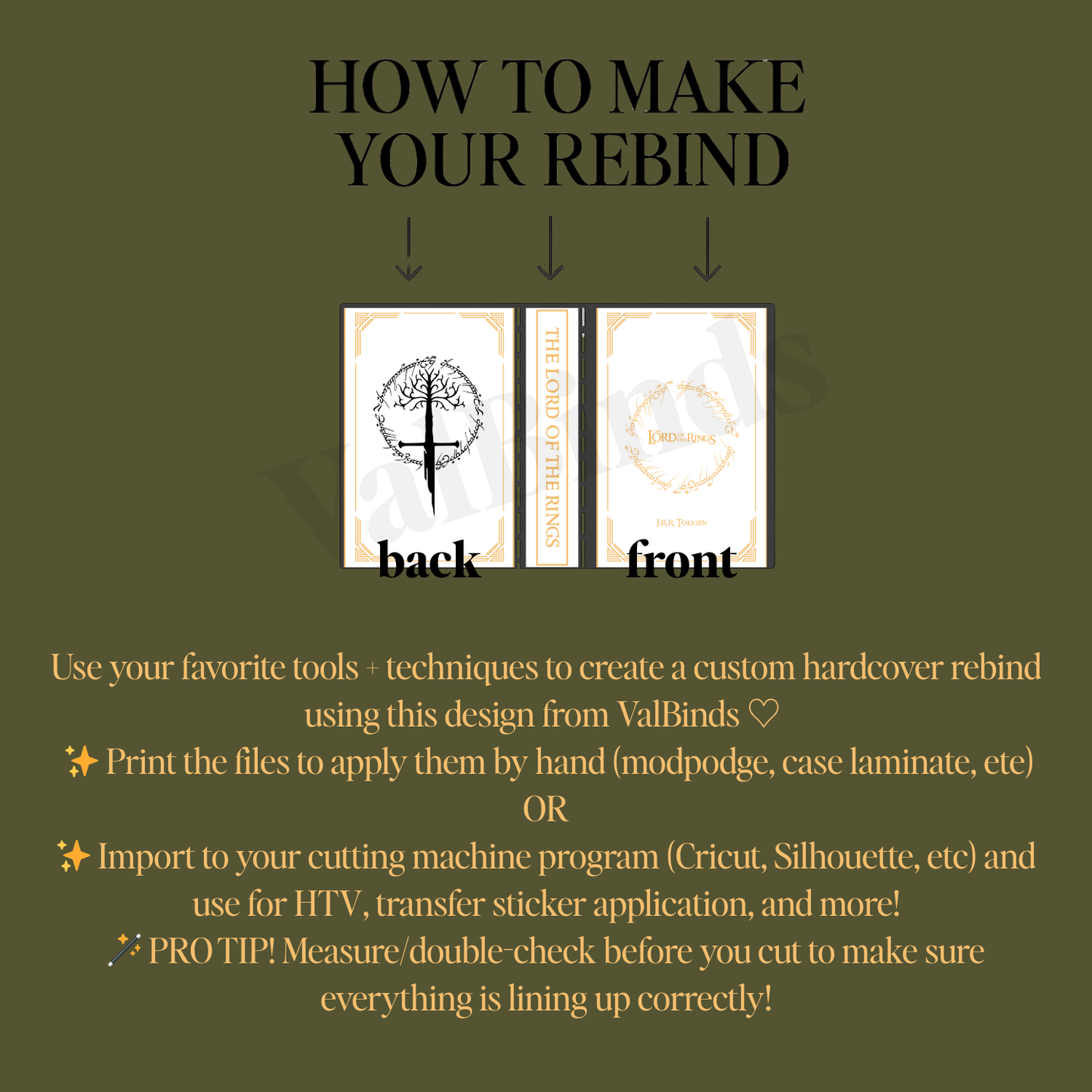 Lord of the Rings Bookbinding Book Cover PNG – Front & Spine for DIY Rebind | Printable High-Res Digital File