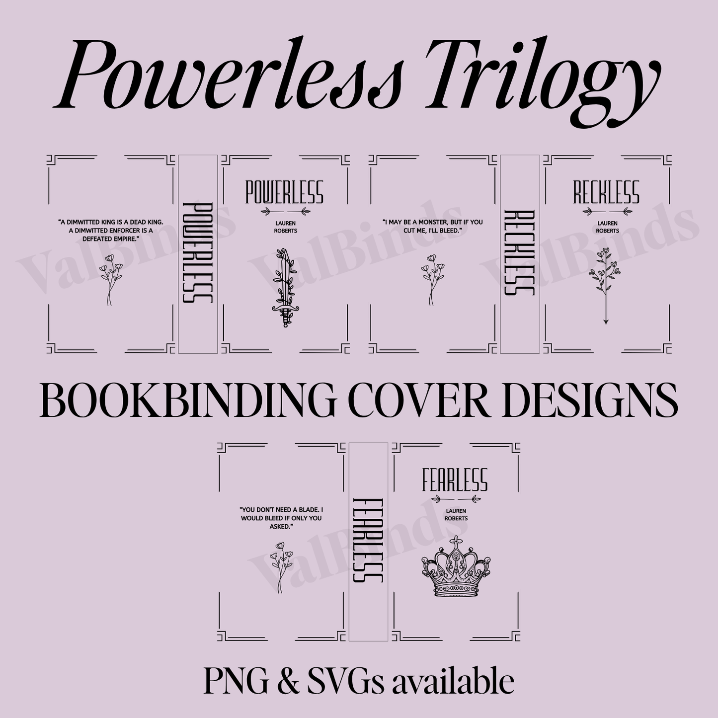 Powerless Trilogy Bookbinding Book Cover PNG + SVG Set – Front, Back & Spine Designs for DIY Rebind