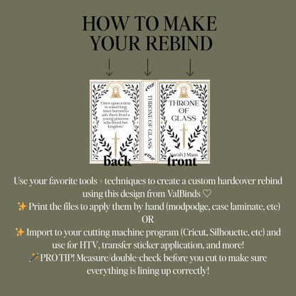 Throne of Glass FULL SERIES Bookbinding Book Cover PNGS – Front, Back & Spine Design | Printable Transparent Files for DIY Rebind