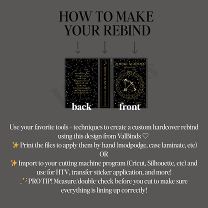 Zodiac Academy Bookbinding Book Cover PNG – Restless Stars Front, Back & Spine Design | Printable Transparent Files for DIY Rebind