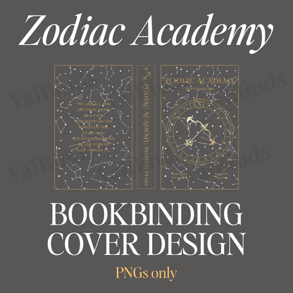 Zodiac Academy Bookbinding Book Cover PNG – Restless Stars Front, Back & Spine Design | Printable Transparent Files for DIY Rebind