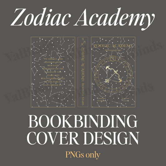 Zodiac Academy Bookbinding Book Cover PNG – Restless Stars Front, Back & Spine Design | Printable Transparent Files for DIY Rebind