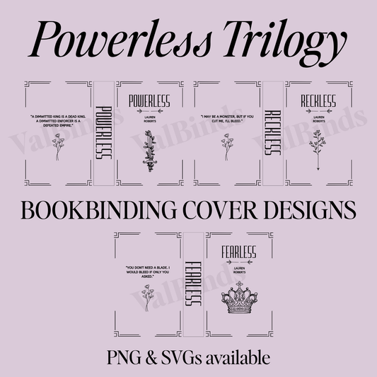Powerless Trilogy Bookbinding Book Cover PNG + SVG Set – Front, Back & Spine Designs for DIY Rebind