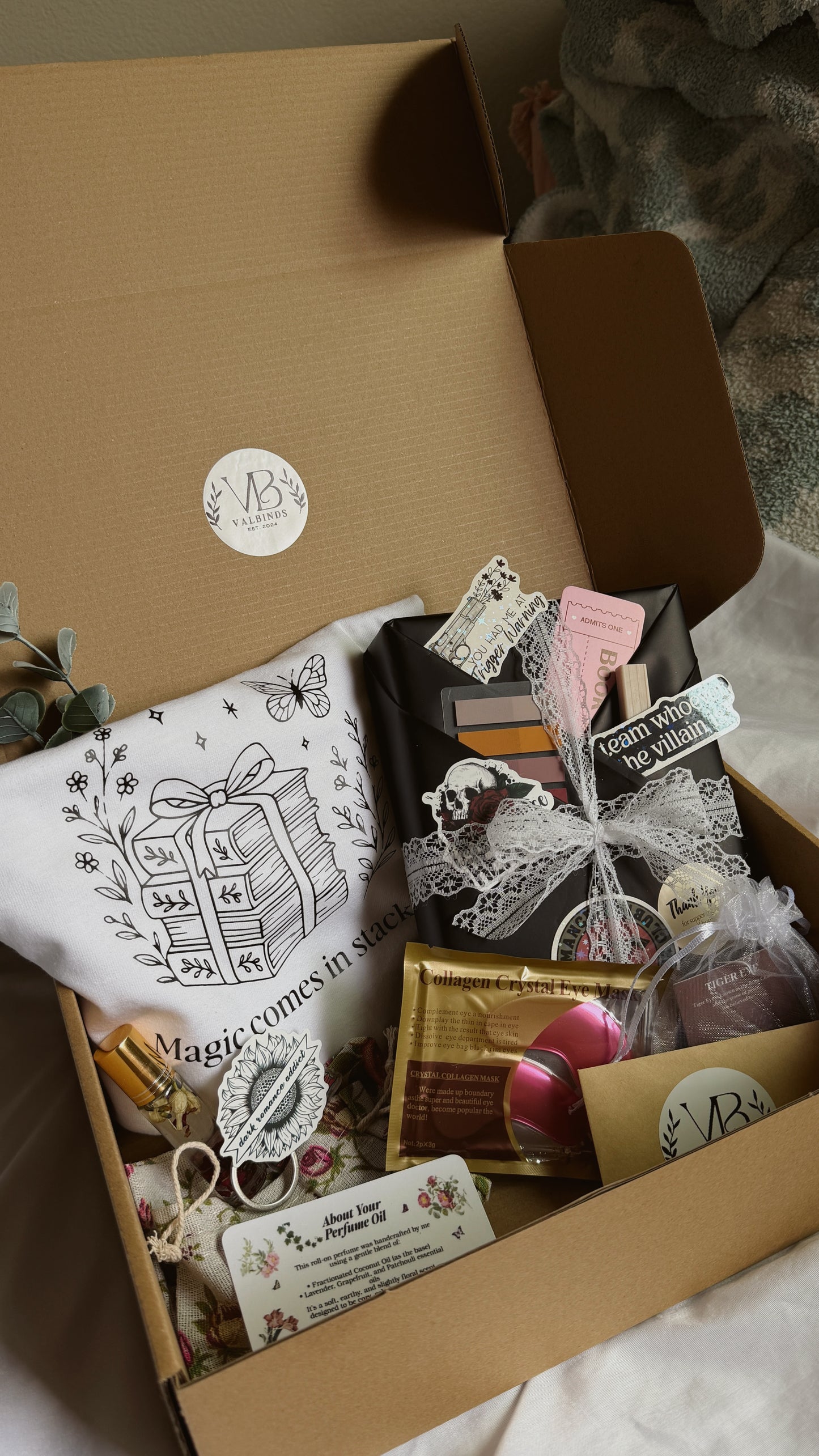 The ValBinds Bookish Goodies Box ✨ (Handmade Perfume, Tee + Curated Book & More!)